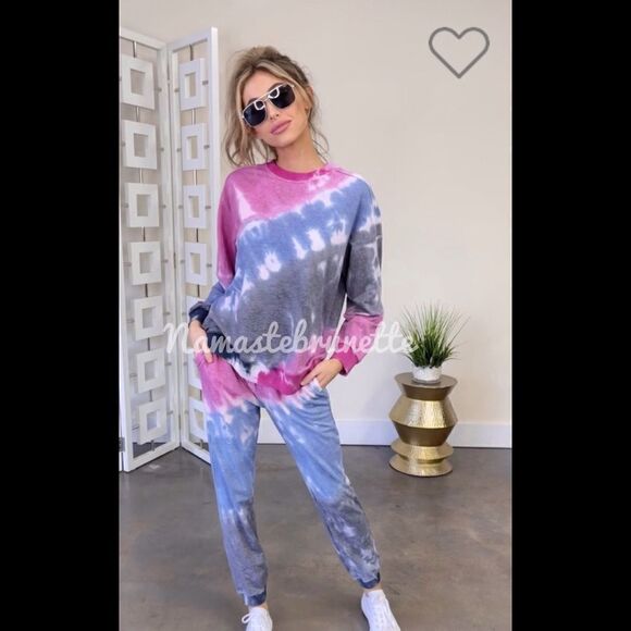 Nwt Boho Pink & Blue Tie Dye Jogger Sweatpants - Picture 5 of 9